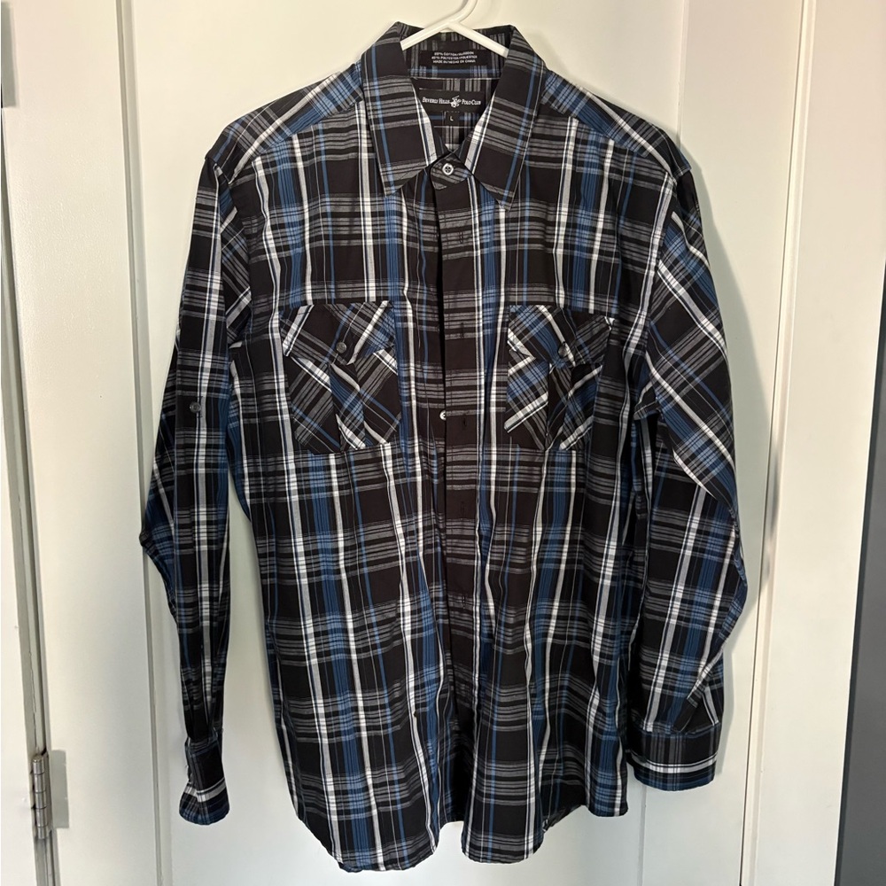 Beverly Hills Polo Club Black & Blue Plaid Button-Down Shirt
